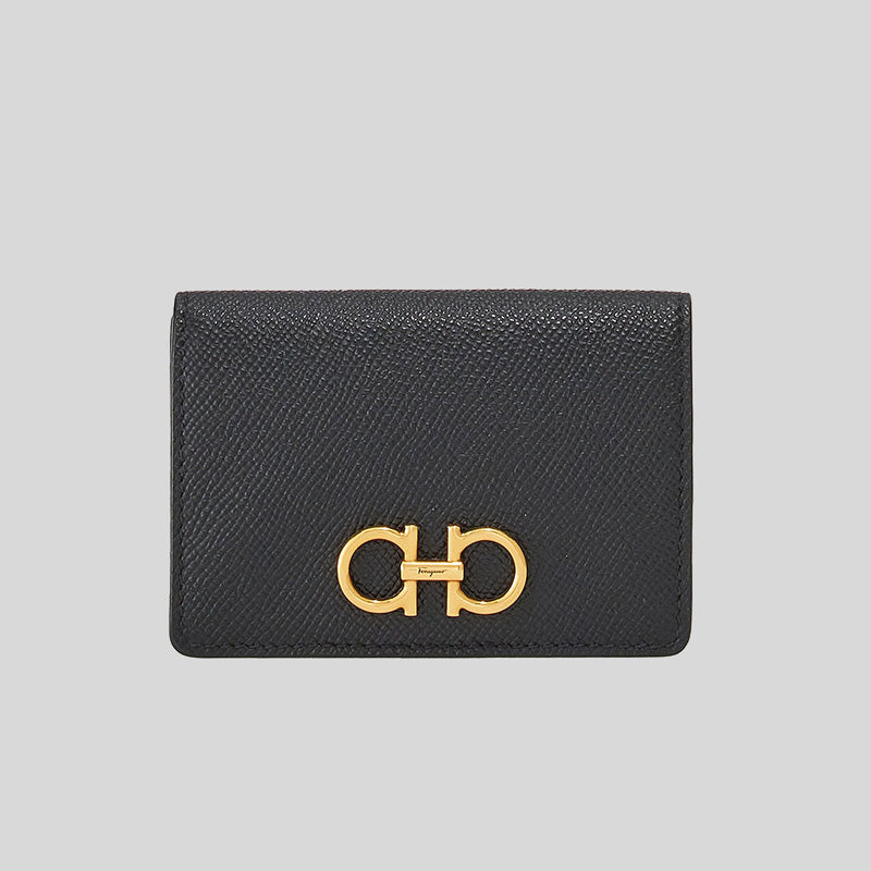 Ferragamo Gancini Leather Credit Card Holder/Small Wallet Black 220371 lussocitta lusso città