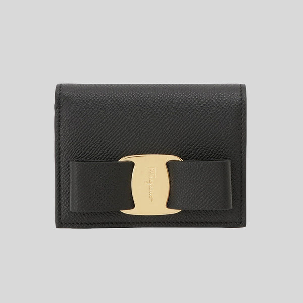 Ferragamo Vera Bow Calf Leather Small Bifold Wallet Black 725300 lussocitta lusso citta