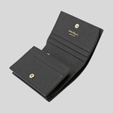 FERRAGAMO Vera Bow Calf Leather Small Bifold Wallet Black 725300