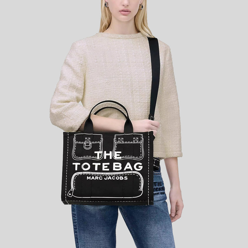 MARC JACOBS The Trompe L'oeil Cargo Canvas Medium Tote Bag Black 2P5HTT023H03