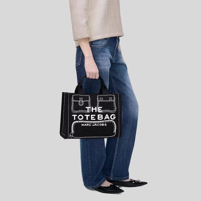 MARC JACOBS The Trompe L'oeil Cargo Canvas Medium Tote Bag Black 2P5HTT023H03