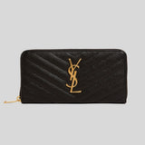 YVES SAINT LAURENT YSL Cassandre Matelasse Zip Around Wallet In Grain De Poudre Embossed Leather Black 358094BOW01 lussocitta lusso citta