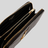 SAINT LAURENT YSL Cassandre Matelasse Zip Around Wallet In Grain De Poudre Embossed Leather Black 358094BOW01