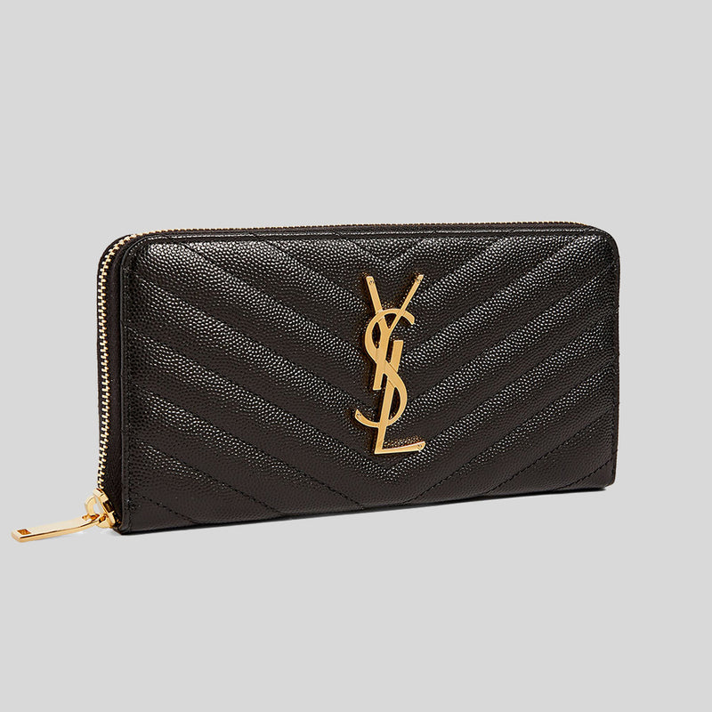 CASSANDRE MATELASSÉ ZIP AROUND WALLET IN GRAIN DE POUDRE EMBOSSED LEATHER, Saint  Laurent