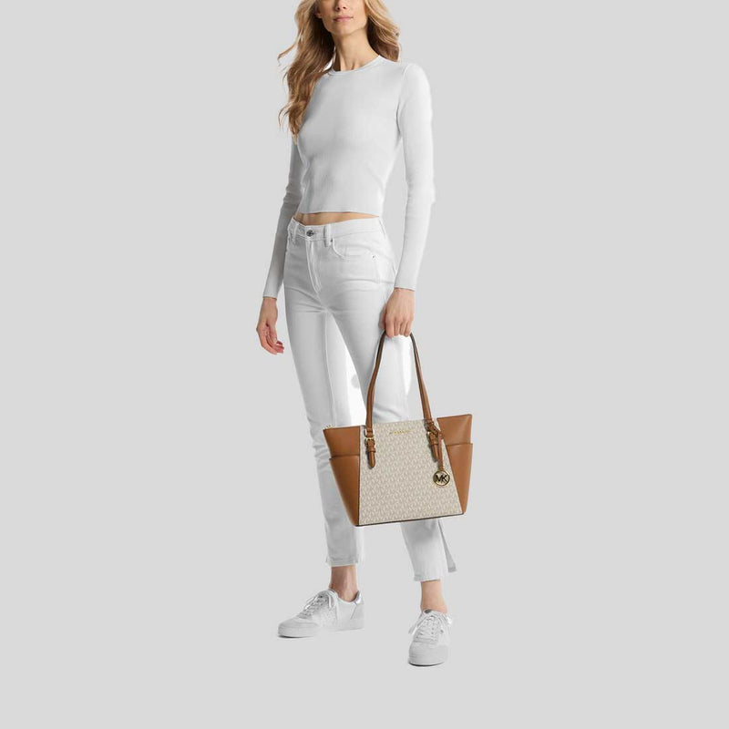 Michael Kors Charlotte Tote In Signature Canvas Vanilla 35T0GCFT3B