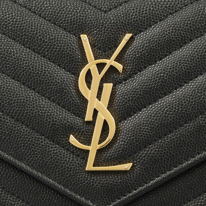 SAINT LAURENT YSL Matelasse Chain Wallet In Grain De Poudre Embossed Leather Black 377828BOW01