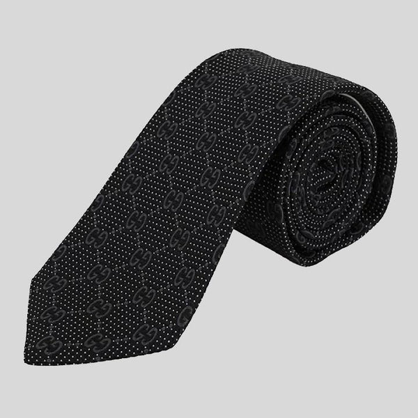 GUCCI Signature Logo GGWEB Silk Tie Black 408865