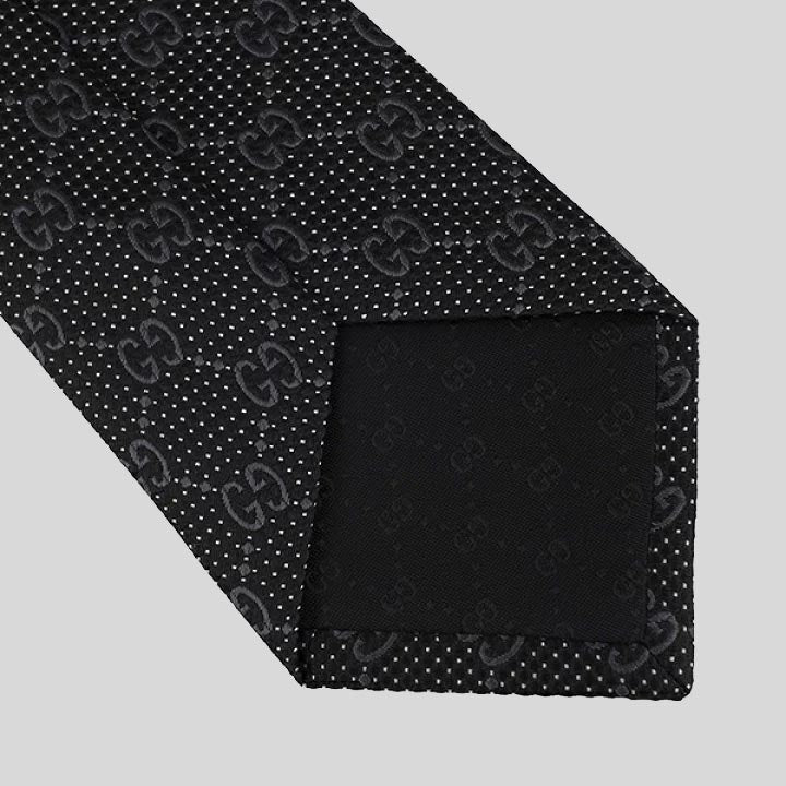 GUCCI Signature Logo GGWEB Silk Tie Black 408865