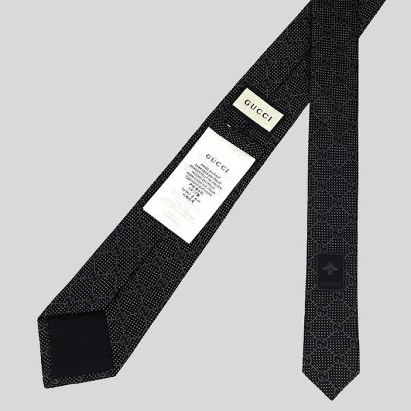 GUCCI Signature Logo GGWEB Silk Tie Black 408865