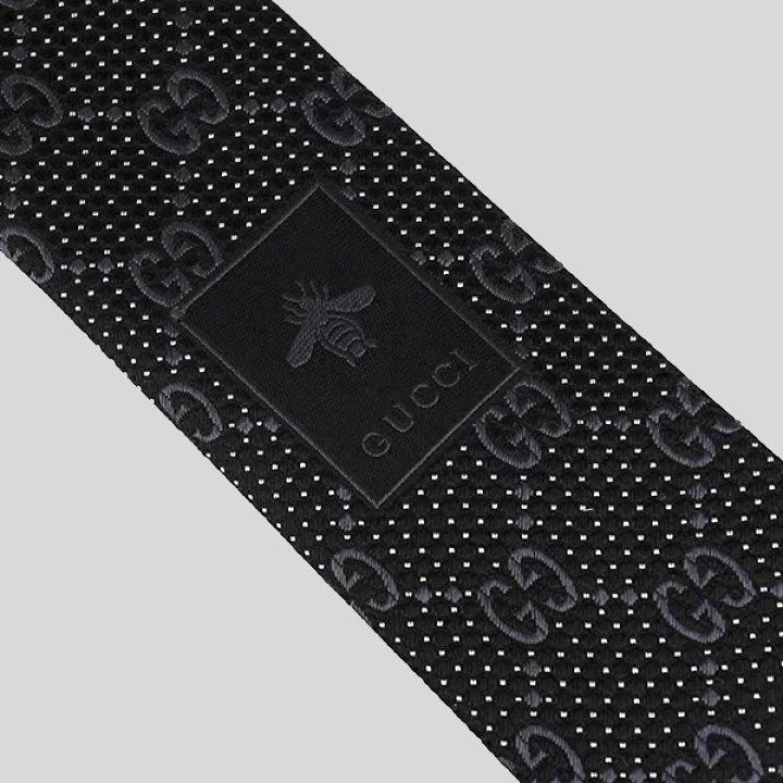 GUCCI Signature Logo GGWEB Silk Tie Black 408865