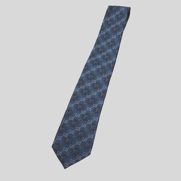 GUCCI Signature Logo GGWEB Silk Tie Wire Blue 408869