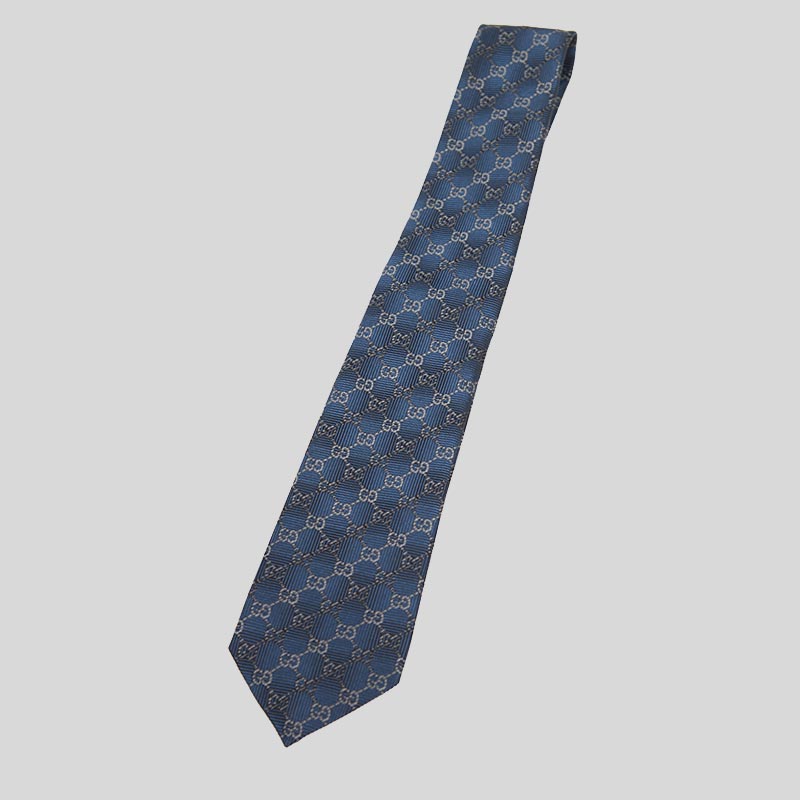 GUCCI Signature Logo GGWEB Silk Tie Wire Blue 408869