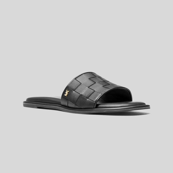 Michael Kors Hayworth Woven Metallic Leather Slide Sandal Black 40S3HAFA2L