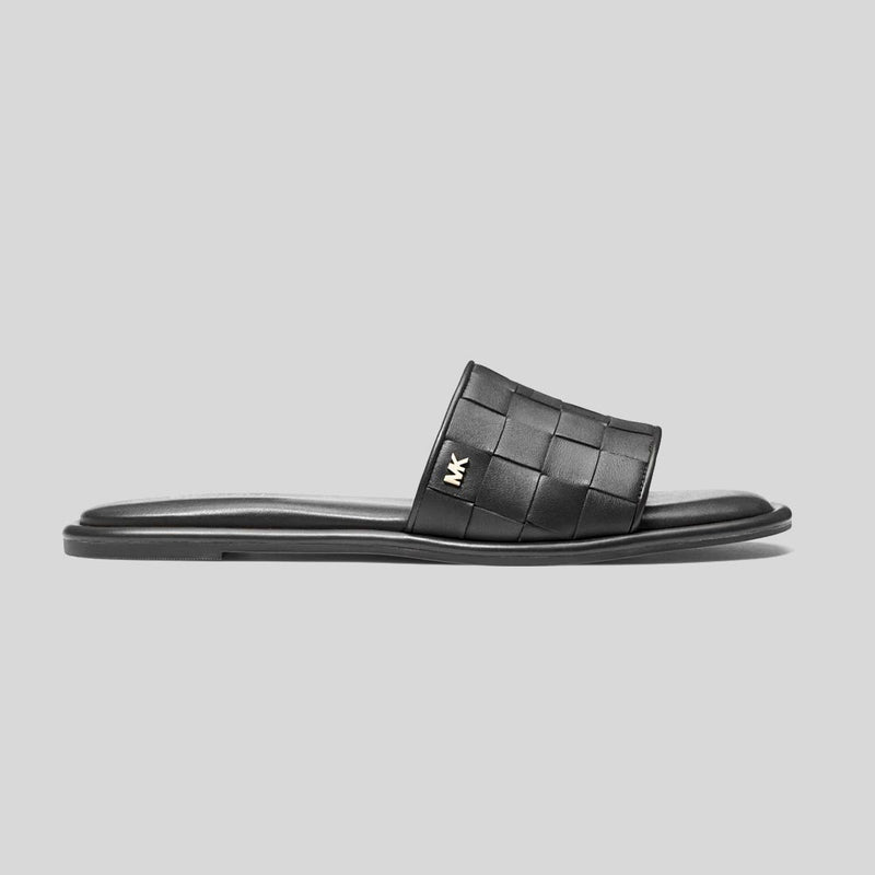 Michael Kors Hayworth Woven Metallic Leather Slide Sandal Black 40S3HAFA2L