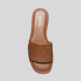 Michael Kors Hayworth Woven Metallic Leather Slide Sandal Luggage 40S3HAFA2L