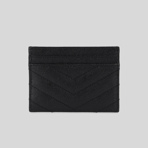 SAINT LAURENT YSL Cassandre Matelasse Card Case In Grain De Poudre Embossed Leather Black/Black 423291BOW08