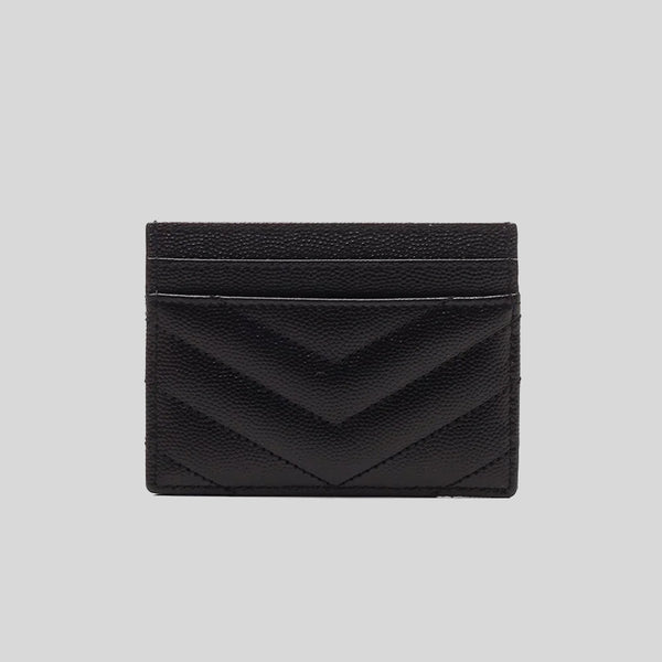 SAINT LAURENT YSL Cassandre Matelasse Card Case In Grain De Poudre Embossed Leather Black 423291