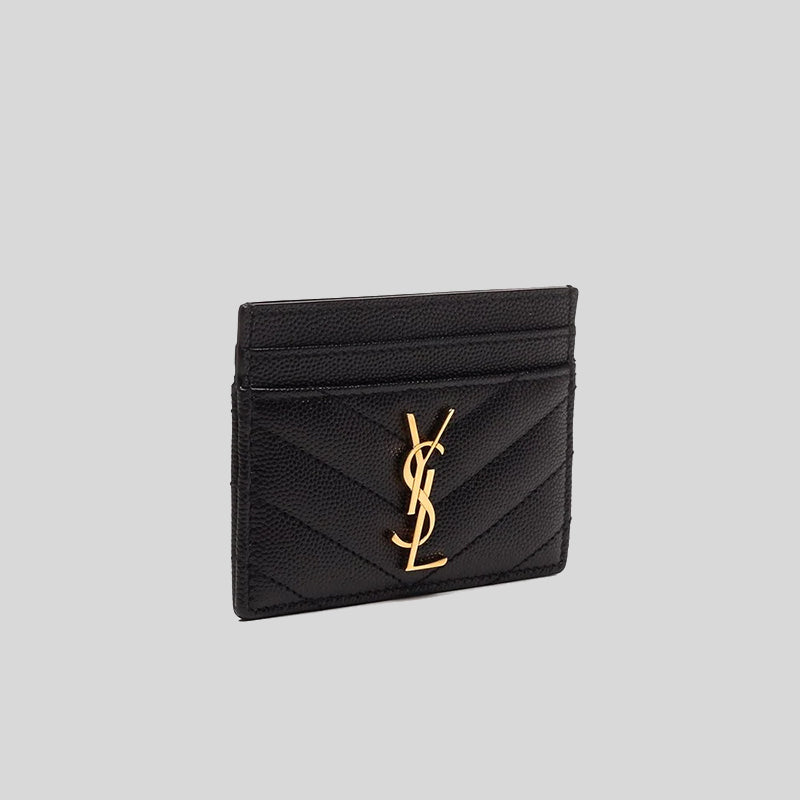 Saint Laurent Cassandre Matelassé Business Card Case in Grain de Poudre Embossed Leather - Beige - Women