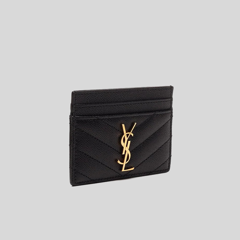 SAINT LAURENT YSL Cassandre Matelasse Card Case In Grain De Poudre Embossed Leather Black 423291