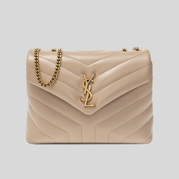 YVES SAINT LAURENT YSL Loulou Small Chain Bag In Quilted "Y" Leather Dark Beige 494699DV727 lussocitta lusso citta