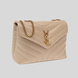 SAINT LAURENT YSL Loulou Small Chain Bag In Quilted "Y" Leather Dark Beige 494699DV727