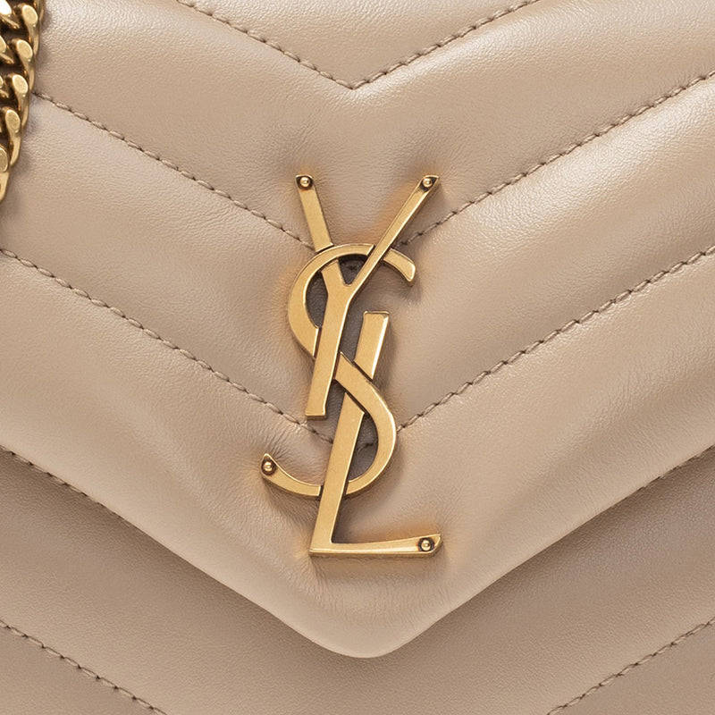 SAINT LAURENT YSL Loulou Small Chain Bag In Quilted "Y" Leather Dark Beige 494699DV727