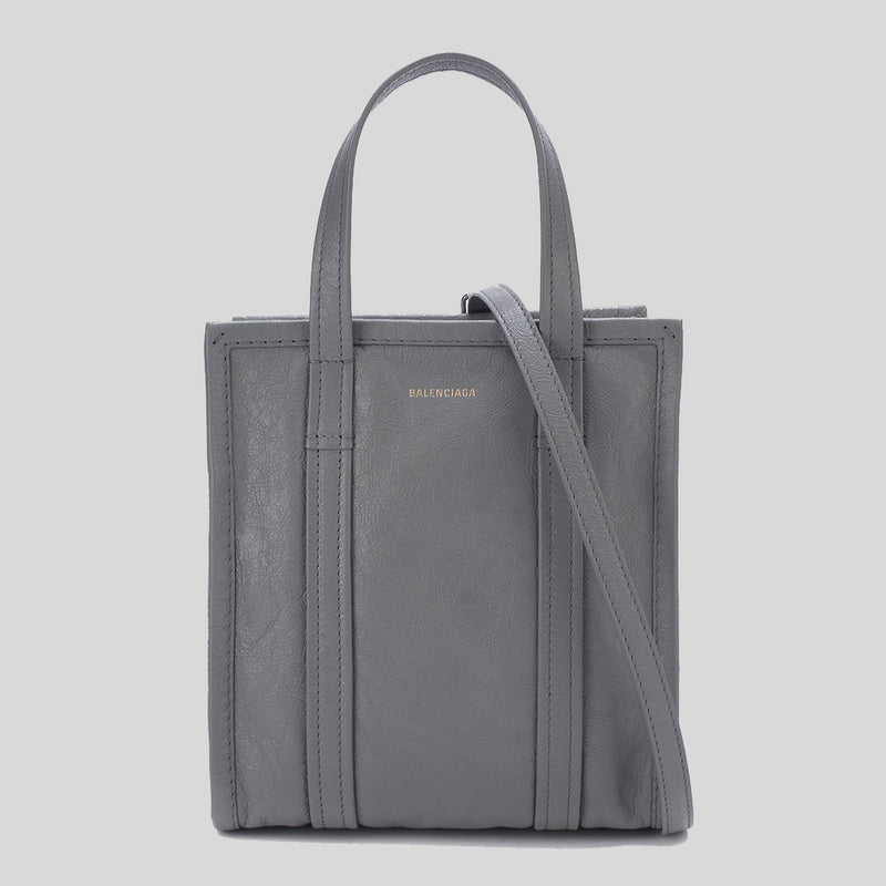 Balenciaga Bazar Leather Shoulder Bag Grey 513989 lussocitta lusso citta