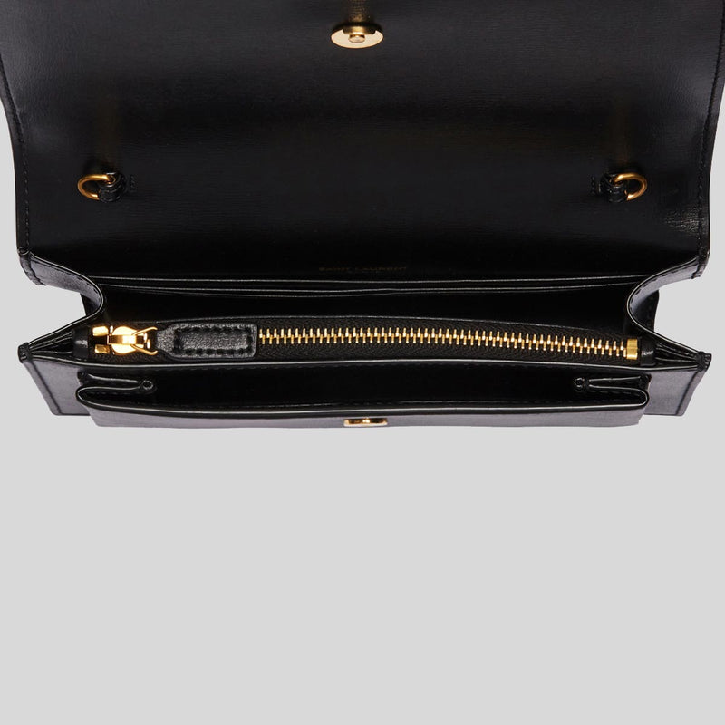 SAINT LAURENT YSL Sunset Chain Wallet In Smooth Leather Black