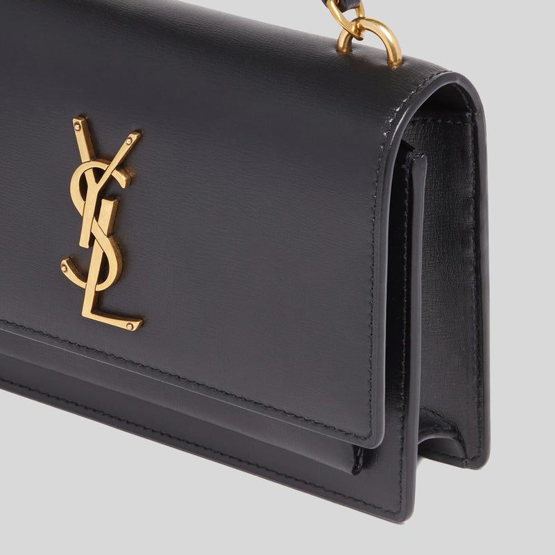 SAINT LAURENT YSL Sunset Chain Wallet In Smooth Leather Black 533026D422W