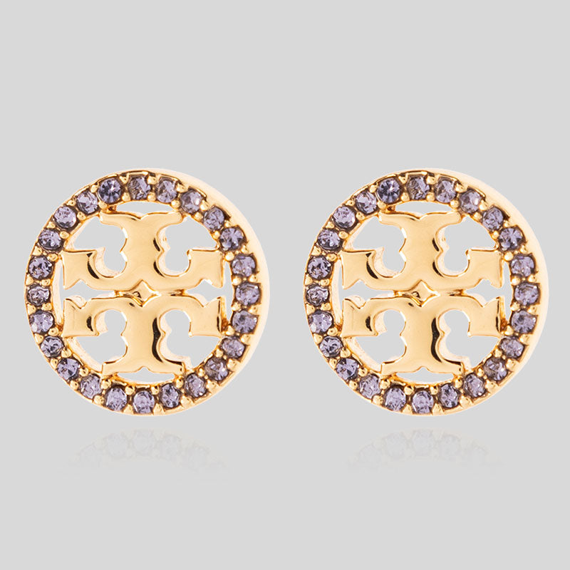 TORY BURCH Crystal Logo Stud Earring Tory Gold Purple 53422 lussocitta lusso citta amazon Shopee Lazada zalora