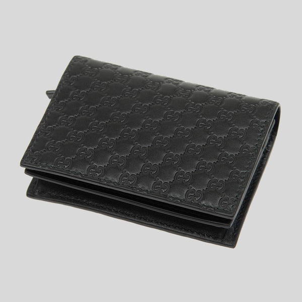 Gucci Unisex Micro GG Leather Flap Card Case Mini Wallet Black 544474