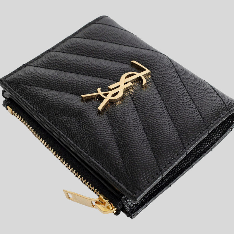 Shop Saint Laurent ZIPPED COIN PURSE IN GRAIN DE POUDRE EMBOSSED