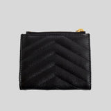 SAINT LAURENT YSL Cassandre Matelasse Bi-Fold Wallet In Grain De Poudre Embossed Leather Black 575879BOW01