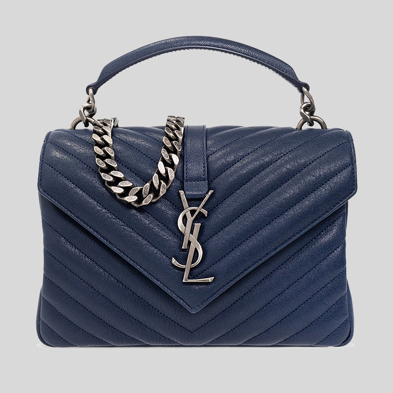 SAINT LAURENT YSL College Medium Chain Bag In Quilted Leather Blue