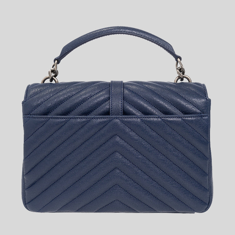 SAINT LAURENT YSL College Medium Chain Bag In Quilted Leather Blue charron 600279BRM04