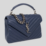SAINT LAURENT YSL College Medium Chain Bag In Quilted Leather Blue charron 600279BRM04