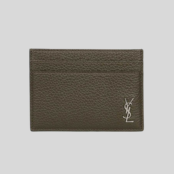 YVES SAINT LAURENT YSL Tiny Cassandre Card Case In Grained Leather Dark Khaki 607603DTI0E lussocitta lusso citta