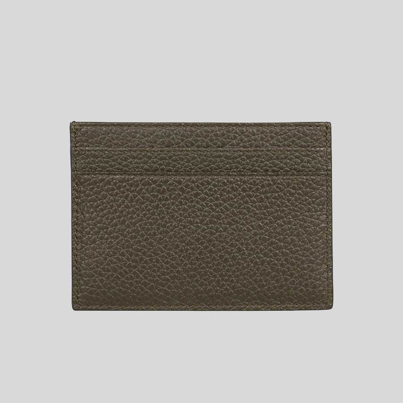 SAINT LAURENT YSL Tiny Cassandre Card Case In Grained Leather Dark Khaki 607603DTI0E