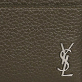SAINT LAURENT YSL Tiny Cassandre Card Case In Grained Leather Dark Khaki 607603DTI0E