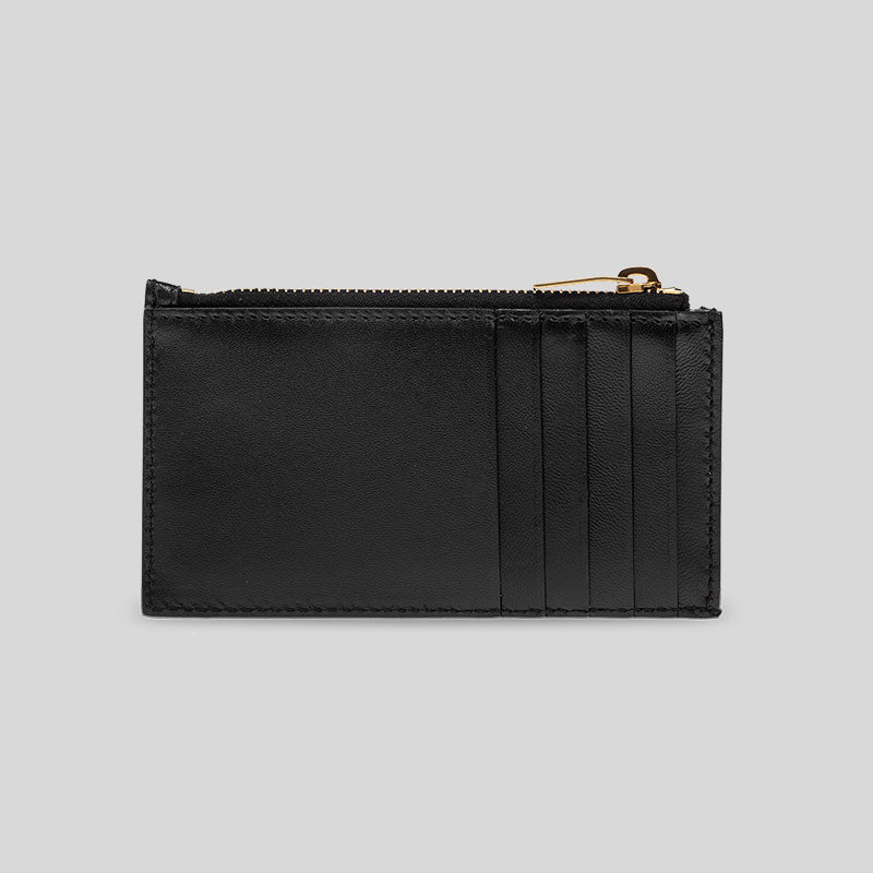 SAINT LAURENT YSL 2 Tone Logo Zipped Card Case In Smooth Leather Black 611558