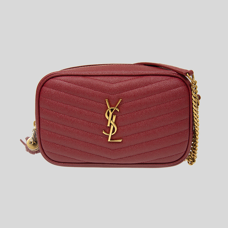 YVES SAINT LAURENT YSL Lou Mini Bag In Quilted Grain De Poudre Embossed Leather Rouge Opyum 6125791GF07 lussocitta lusso citta
