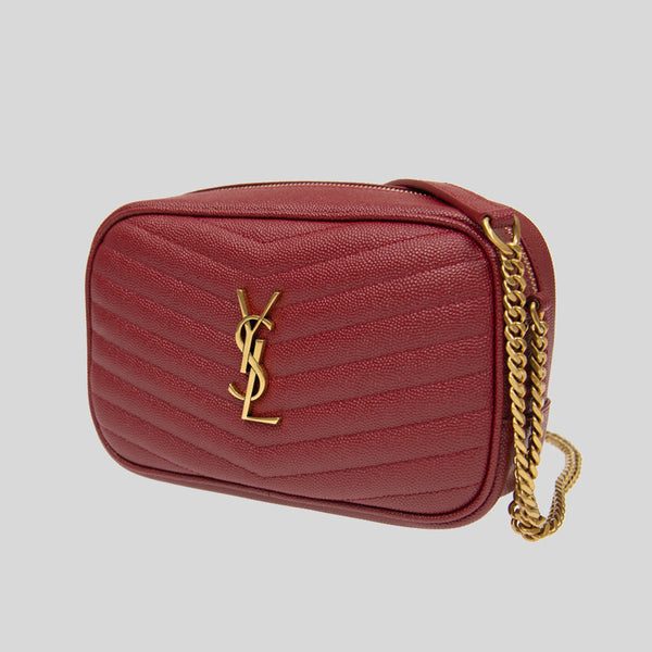 SAINT LAURENT YSL Lou Mini Bag In Quilted Grain De Poudre Embossed Leather Rouge Opyum 6125791GF07