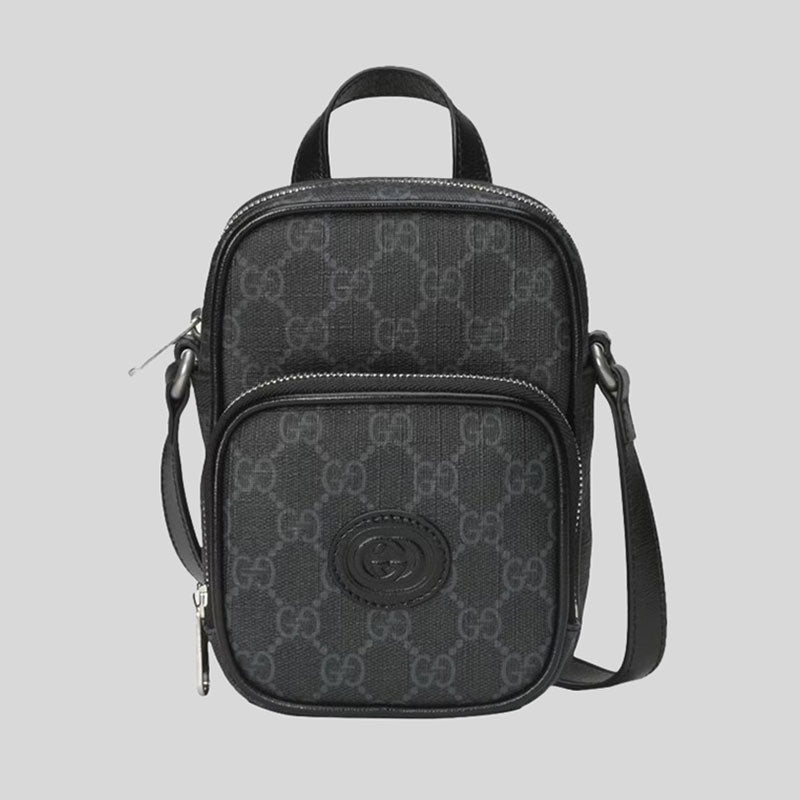 GUCCI GG Supreme Canvas Michel Print GG Retro Unisex Small Crossbody Bag Black 672952 lussocitta lusso citta