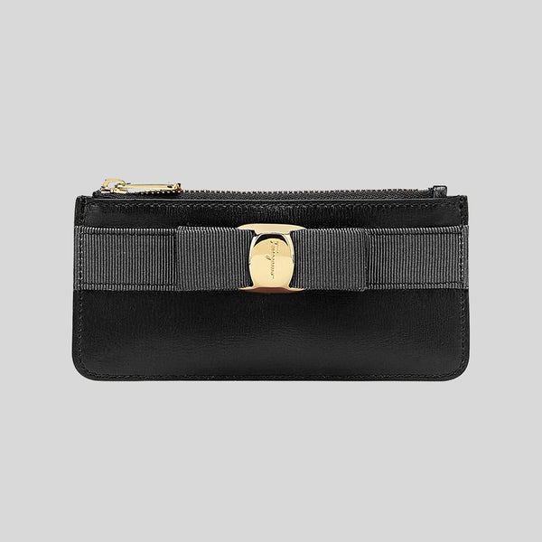 Ferragamo Vara Blow Calf Leather Flat Card Case Wallet Black 734494 lussocitta lusso citta