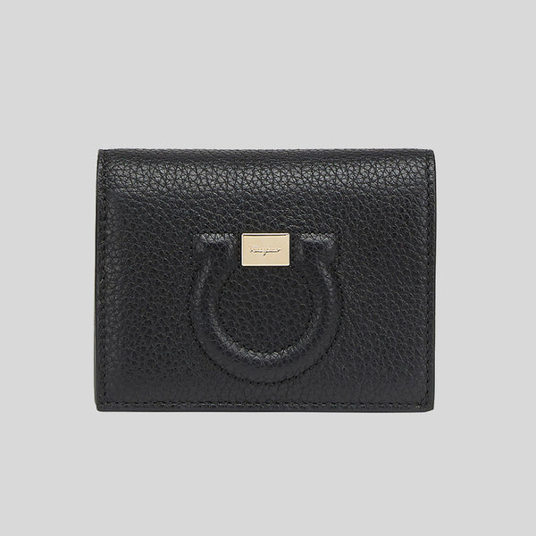 Ferragamo Gancini Calf Leather Small Bifold Wallet Black 736967 lussocitta lusso citta