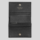 FERRAGAMO Gancini Calf Leather Small Bifold Wallet Black 736967