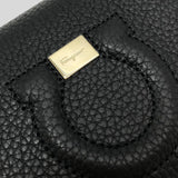 FERRAGAMO Gancini Calf Leather Small Bifold Wallet Black 736967