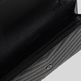 SAINT LAURENT YSL Matelasse Envelope Chain Wallet In Grain De Poudre Leather Black/Black 742920BOW08