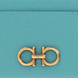 Ferragamo Gancini Leather Credit Card Holder Tyrone Turquoise 750043