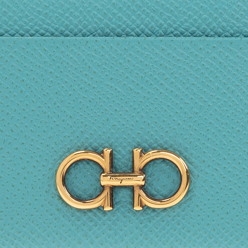 Ferragamo Gancini Leather Credit Card Holder Tyrone Turquoise 750043